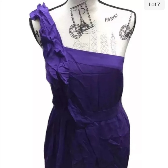 BCBG Generation One Shoulder Pencil Dress Mini Purple  8 - Picture 2 of 9